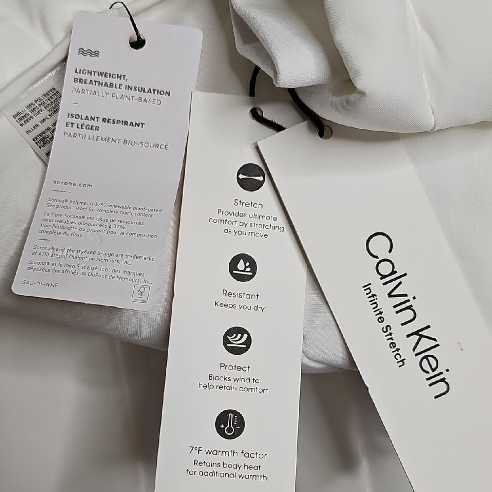 Calvin Klein White Puffer Coat Jacket with Hood - Picture 15 of 16